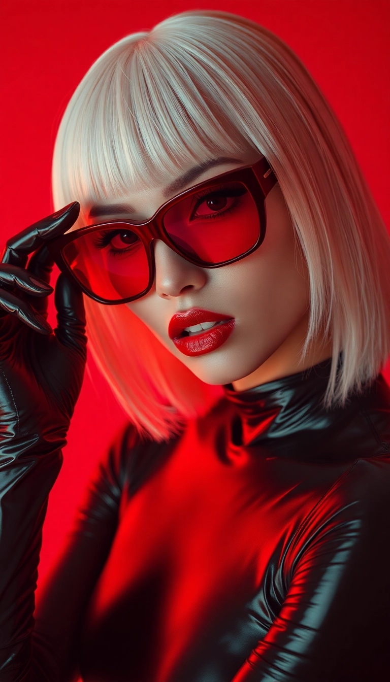 HD iPhone Y2K Woman Fashion Model in Black and Red Captivating Wallpaper